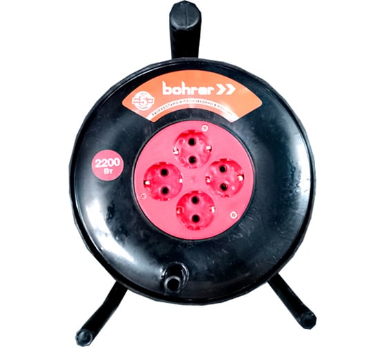 Изображение товара Удлинитель на катушке BOHRER ПВС, 2200 Вт, 50 метров, без заземления УСЭ-22501