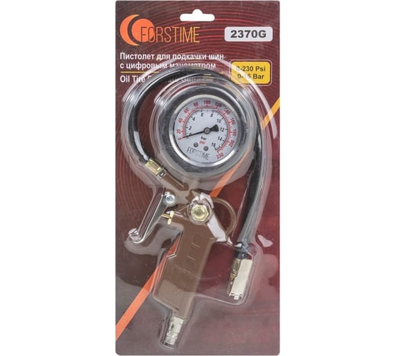 Изображение товара Пистолет для подкачки шин FORSTIME с аналоговым манометром и шлангом, в блистере FT-2370G(54676)