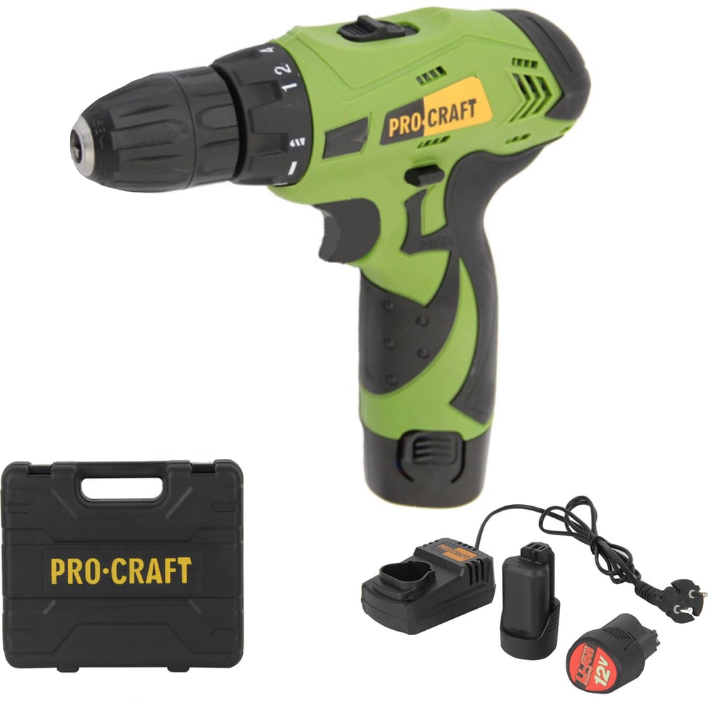 Изображение товара Аккумуляторная дрель-шуруповерт PROCRAFT PA12LIS 12 В 2 Ач