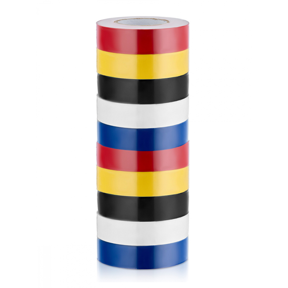 фото Изолента techroll набор 10 шт. 19x20 1920чёрный2, красный2, жёлтый2, синий2, белый2