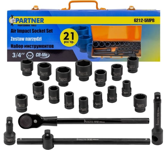 Изображение товара Набор инструментов Partner ударных 21пр. 3/4" (6гр.) PA-6212-5MPB(57960)