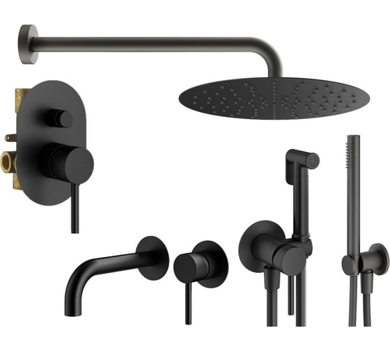 Изображение товара Комплект смесителей для душа PLUMBERIA SELECTION IXO с гигиеническим душем, черный матовый KITZXO15NO210