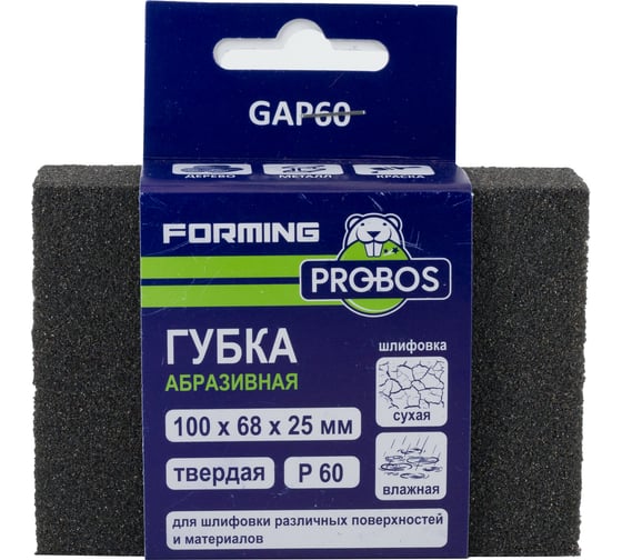 Изображение товара Губка абразивная шлифовальная Forming прямоугольный профиль 100x68x25 мм, P60 PROBOS GAP60