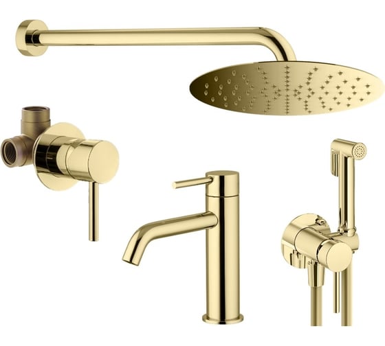 Изображение товара Комплект смесителей для душа PLUMBERIA SELECTION IXO с гигиеническим душем, золото KITZXO01OR53