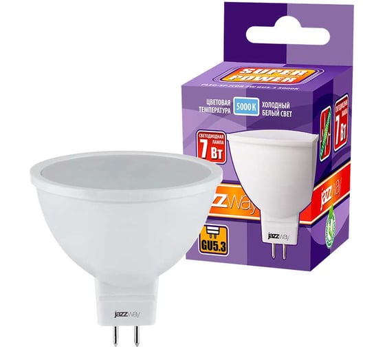 Изображение товара Светодиодная лампа Jazzway PLED-SP 7Вт JCDR MR16 5000К холодный белый GU5.3 520лм 230В/50Гц 1033536