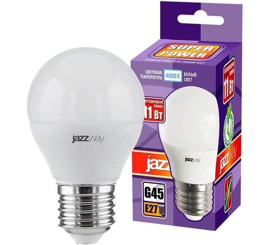 Изображение товара Светодиодная лампа Jazzway PLED-SP 11Вт шар G45 4000К нейтральный белый E27 950лм 230В/50Гц 5019362
