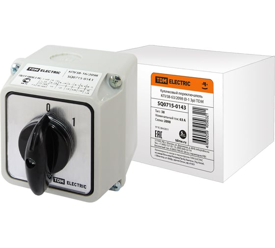 Изображение товара Кулачковый переключатель TDM ELECTRIC КПУ38-63/2098 0-1 3р SQ0715-0143