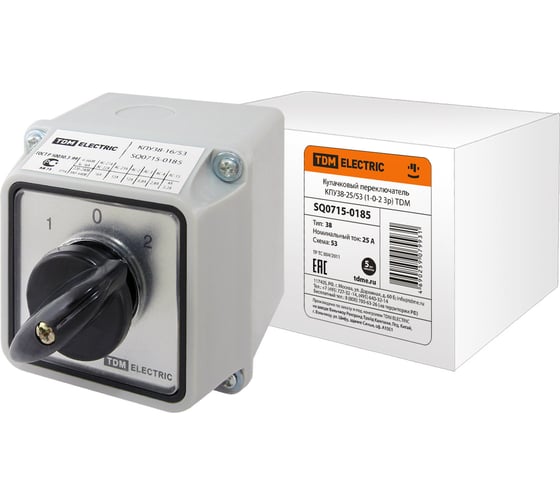 Изображение товара Переключатель КПУ38-25/53 TDM ELECTRIC 1-0-2, 3р SQ0715-0185