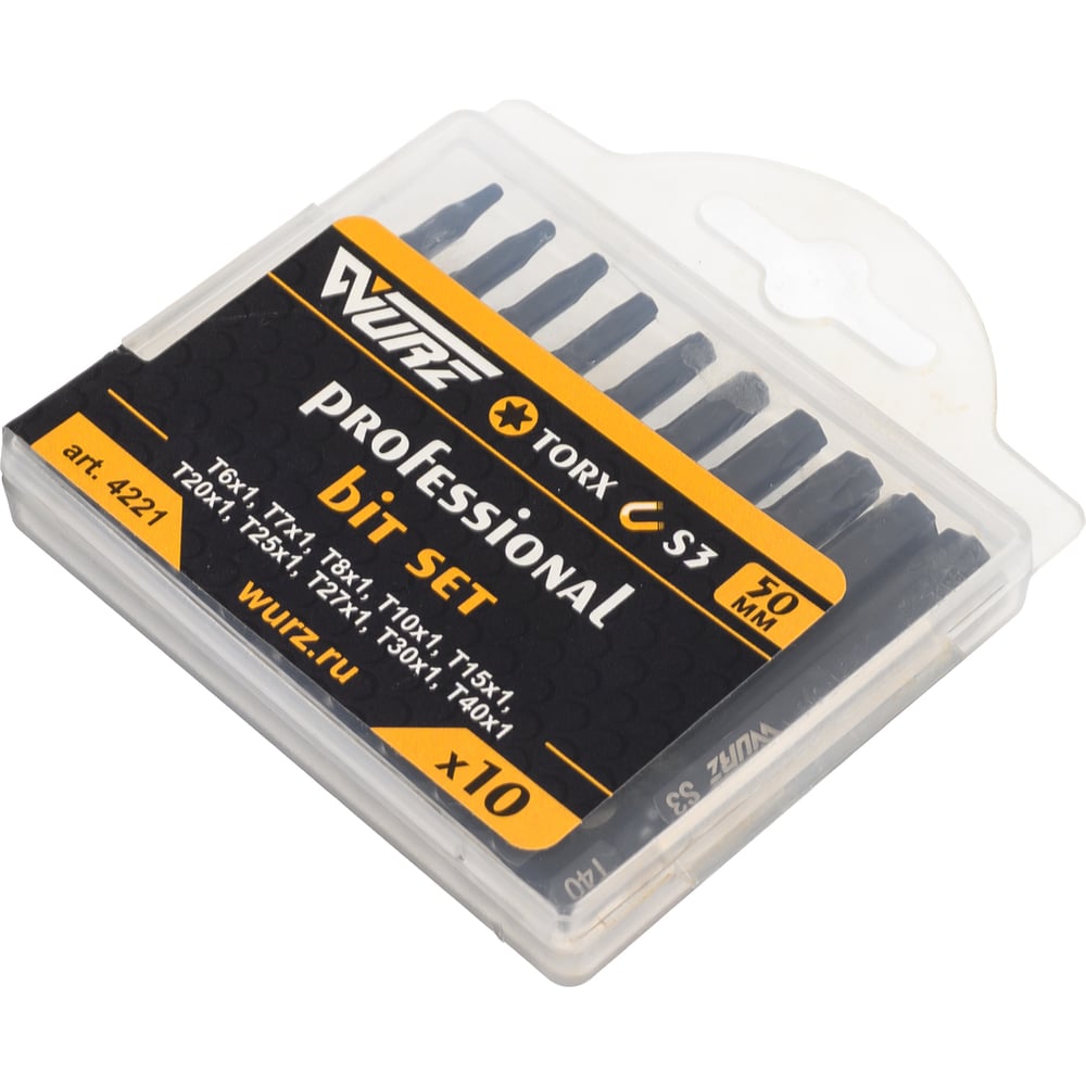 Изображение товара Набор магнитных бит TORX 50 мм T5-T30 10 шт WURZ 4221
