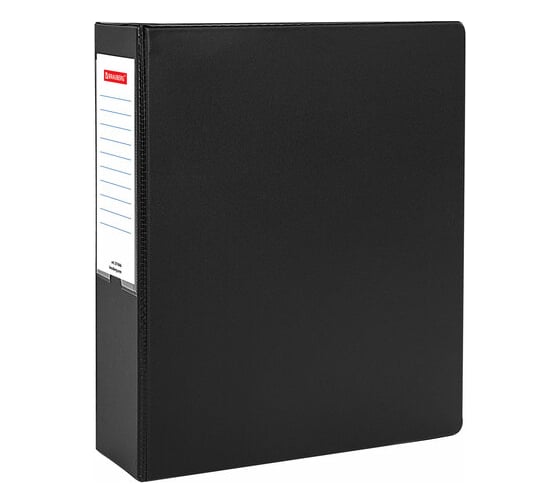 Изображение товара Папка BRAUBERG на 2 кольцах, прочная, картон/ПВХ, Office, черная, 75 мм, до 500 листов 271846