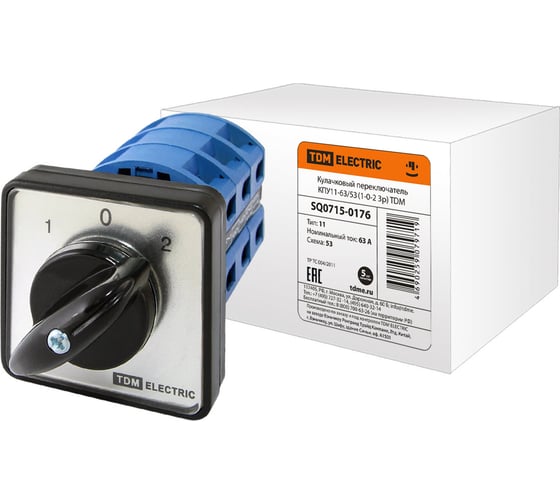 Изображение товара Переключатель TDM ELECTRIC КПУ11-63/53 1-0-2, 3р SQ0715-0176