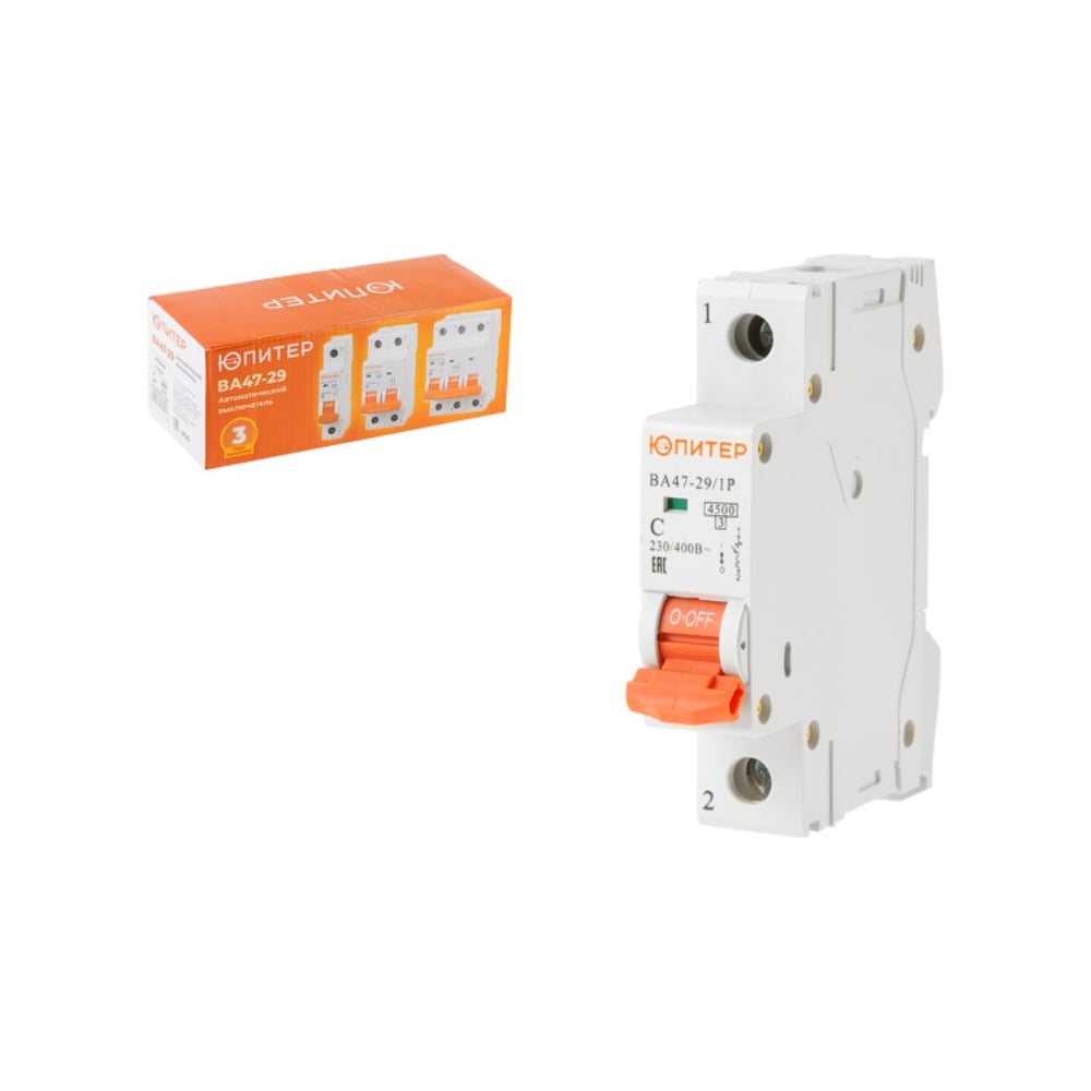 Изображение товара Автоматический выключатель ЮПИТЕР ВА47-29 1Р 40А 4,5кА IP20 для защиты электросети
