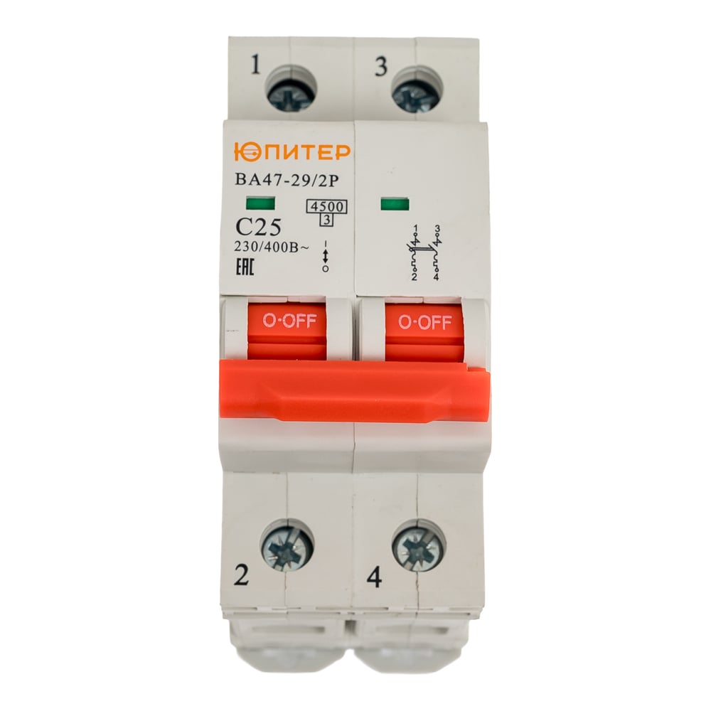Изображение товара Автоматический выключатель ЮПИТЕР ВА47-29 2Р 25А 4,5кА установка на DIN-рейку
