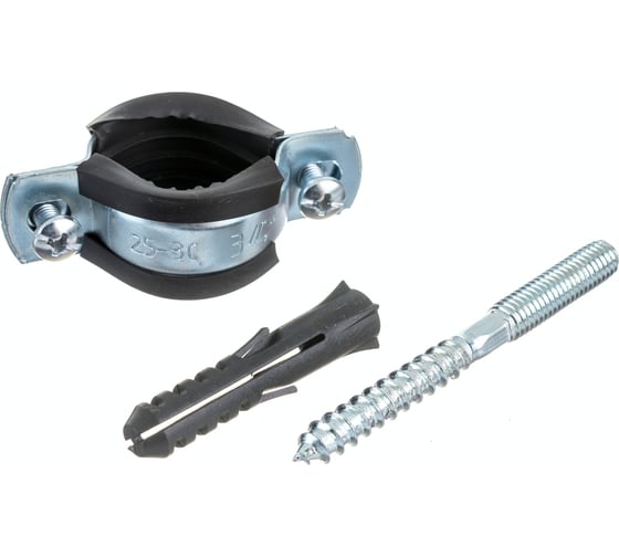 Изображение товара Металлорезиновый хомут с дюбелем и шурупом СТМ 3/4 26-30 мм CHSR0034