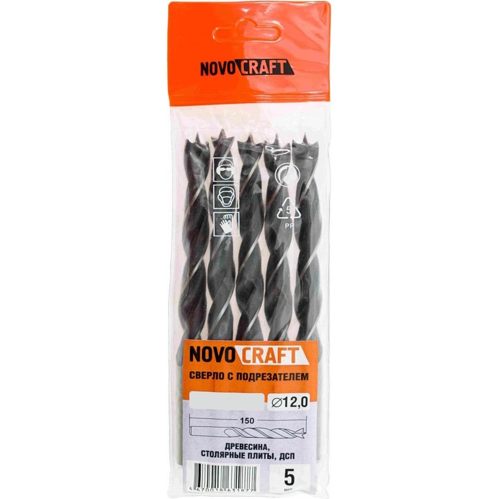 Изображение товара Сверло по дереву с подрезателeм BP120150 12x120 мм 5 шт Novocraft BP120120