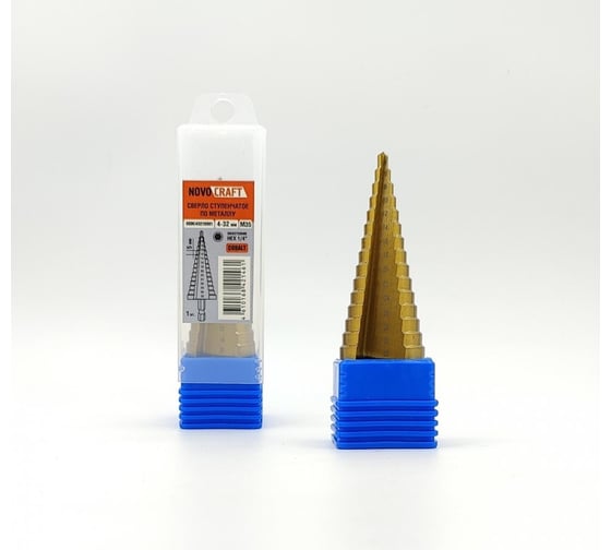 Изображение товара Сверло ступенчатое по металлу 4-32 мм, Cobalt M35 с титановым напылением, 103 мм Novocraft SSDC43210301