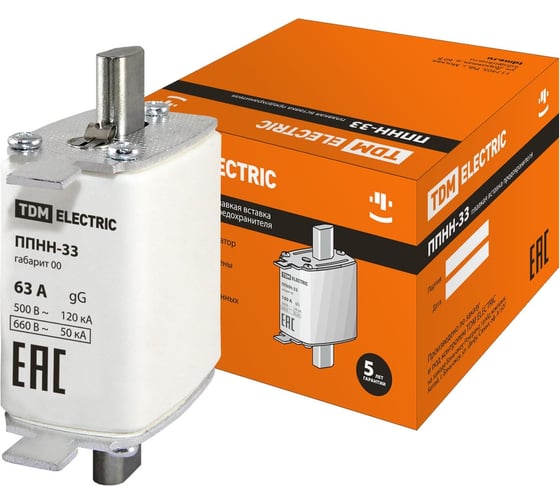 Изображение товара Плавкая вставка TDM ELECTRIC ППНН-33 габарит 00, 63А SQ0713-0006