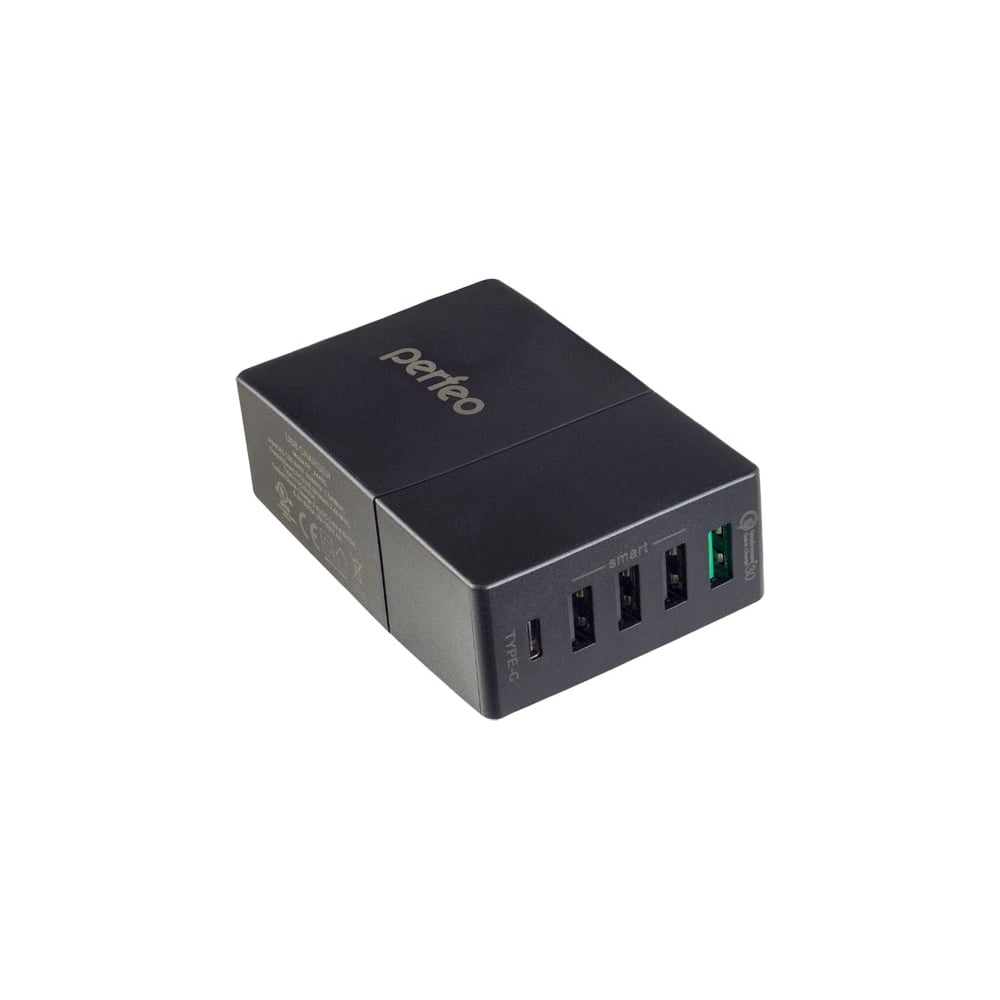 Сетевая зарядная станция PERFEO FAST 5, 3xUSB, QC3.0, Type C, черный, 30012268