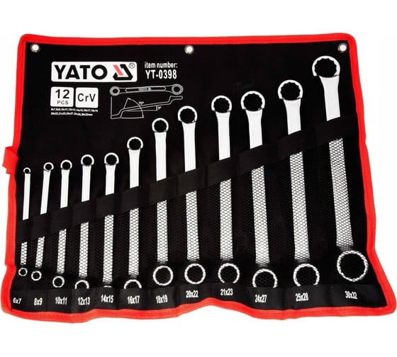 Изображение товара Набор ключей накидных изогнутых YATO 6-32мм 12шт "САТИН" YT-0398 37140398 092 1