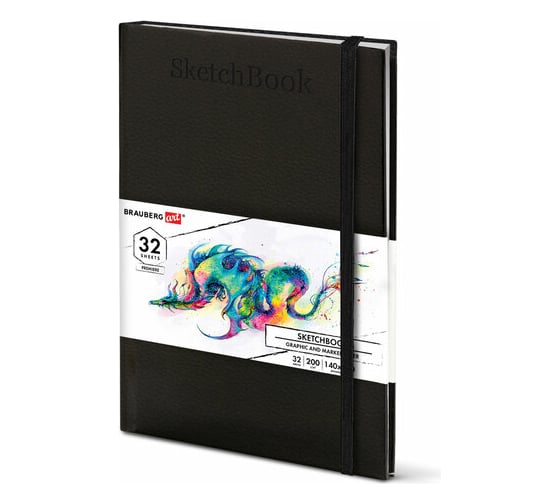 Изображение товара Скетчбук для графики и маркеров BRAUBERG Бристоль 200 г/м2, 140x210 мм, 32 листа, кожзам, Art, черный 115099