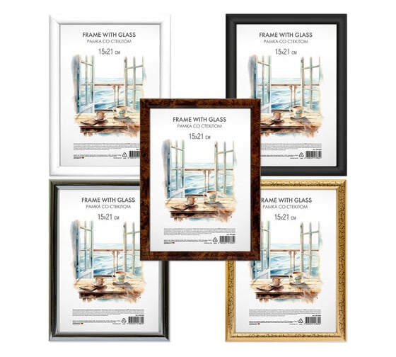 Изображение товара Рамка BRAUBERG 15x21 см со стеклом, багет 15 мм, пластик, Hit3, 5 цветов ассорти 391382