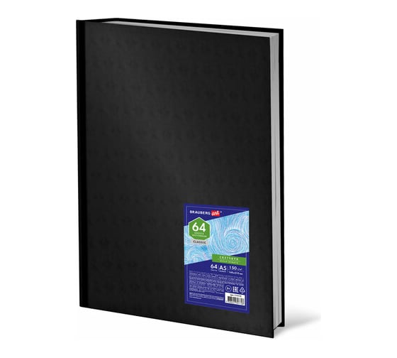 Изображение товара Скетчбук BRAUBERG белая бумага 150 г/м2, 148x210 мм, 64 листа, книжный твердый переплет, Art 115110