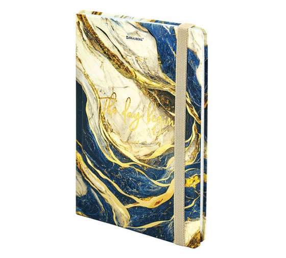 Изображение товара Блокнот BRAUBERG с резинкой в клетку 96 листов, А5 145x203 мм, твердая обложка с фольгой, Marble 115536