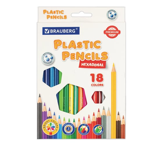 Изображение товара Карандаши цветные BRAUBERG классические, 18 ярких цветов, Premium, комплект 880546