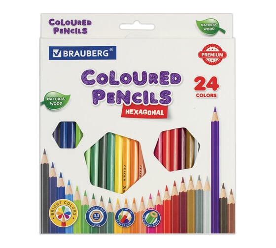 Изображение товара Карандаши цветные BRAUBERG классические, 24 ярких цвета, Premium, комплект 880541