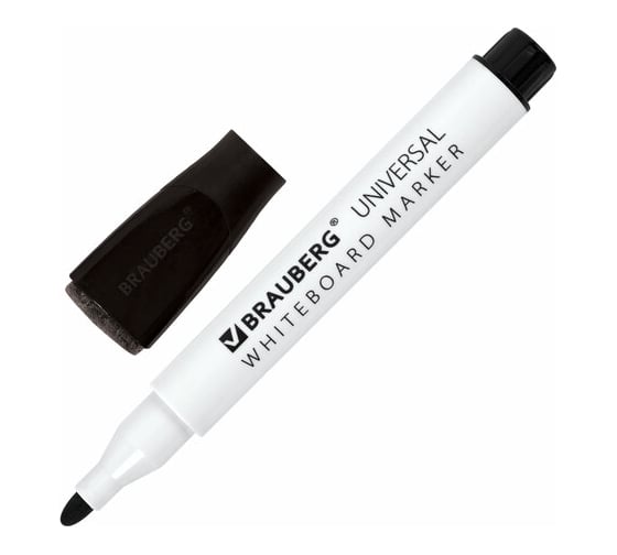 Изображение товара Маркер стираемый на магните со стирателем для белой доски черный Universal BRAUBERG, 3 мм 12 шт 152490