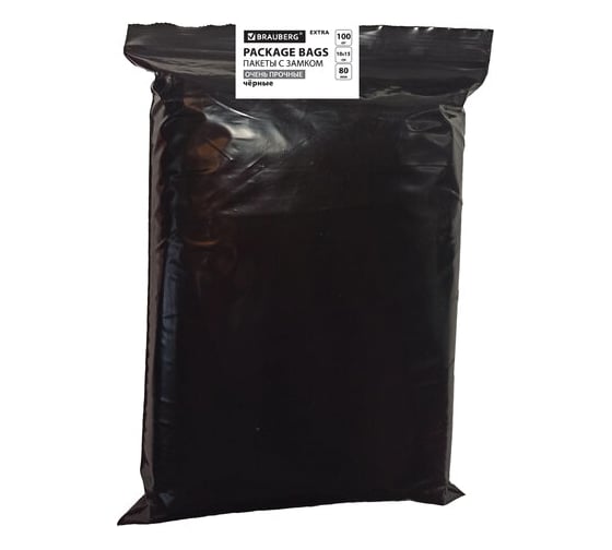 Изображение товара Пакеты BRAUBERG Zip-lock очень прочные, комплект 100 шт, 100x150 мм, ПВД, 80 мкм, черные 608932