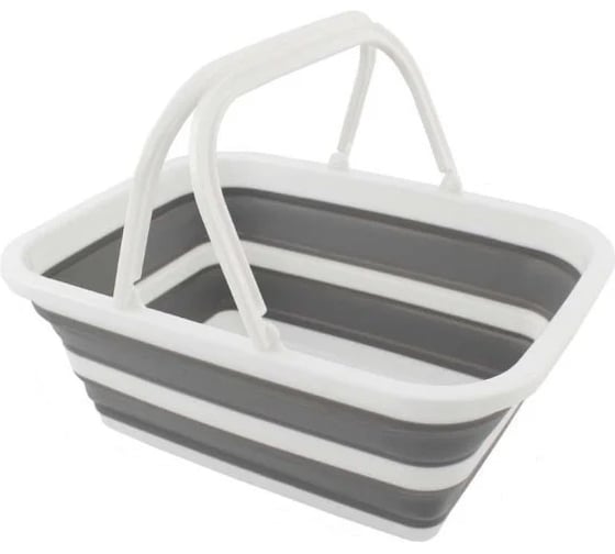 Изображение товара Ведро-таз складной силиконовый с ручкой ESTARES ES-BS-QFnew-10l-39x28x16/6-white/gray УУО00004543
