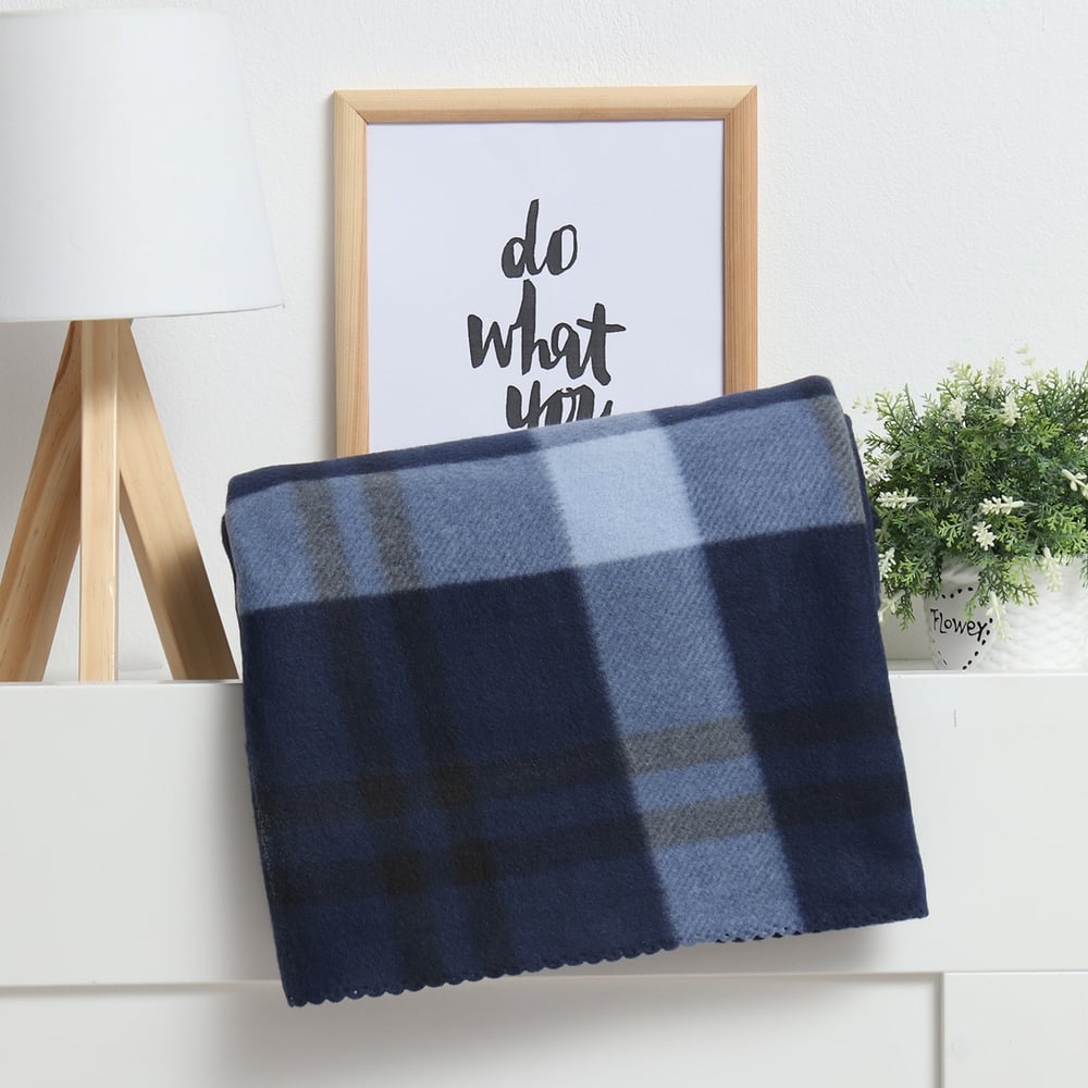 Изображение товара Плед Экономь и Я Клетка с синим цветом 150х180 см плотность 160 г/м2 полиэстер