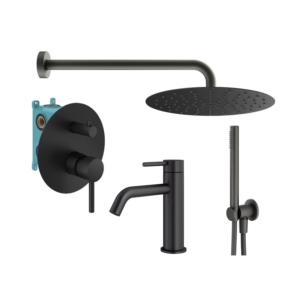 Изображение товара [Смеситель] PLUMBERIA IXO KITXO18NO53 Тропический душ, матовый черный