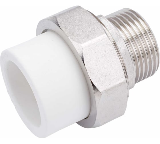 Изображение товара Комбинированная муфта СТМ ПЛАСТ PP-R, разъемная, с наружной резьбой, DN 25х3/4" CPRM2534