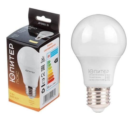Изображение товара Лампа светодиодная ЮПИТЕР A60 СТАНДАРТ 11 Вт 170-240В E27 3000К ЛЮКС JP5160-31