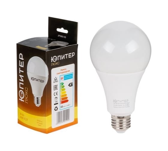 Изображение товара Лампа светодиодная ЮПИТЕР A80 СТАНДАРТ 18 Вт 170-240В E27 3000K ЛЮКС JP5160-33