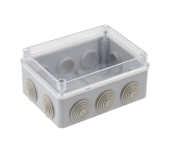 Изображение товара Коробка распаечная ЮПИТЕР открытой проводки 150x110x70мм, 10 мембр. входов, прозрачная крышка, IP55 JP7113-20