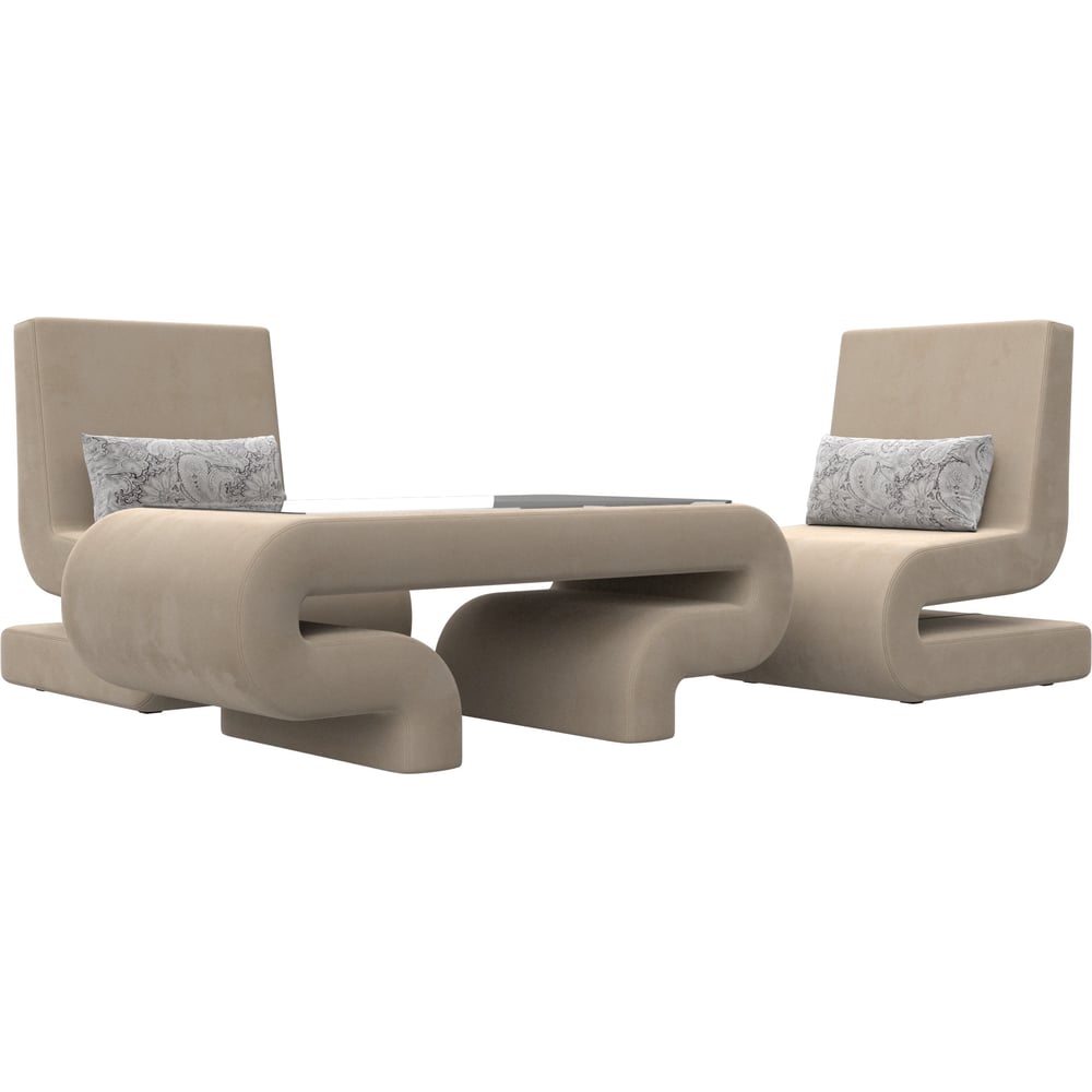 Изображение товара Набор волна-3 современный стол и 2 кресла из велюра Лига диванов