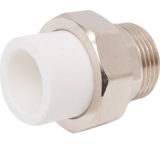 Изображение товара Комбинированная муфта СТМ ПЛАСТ PP-R, разъемная, с наружной резьбой, DN 20х3/4" CPRM2034