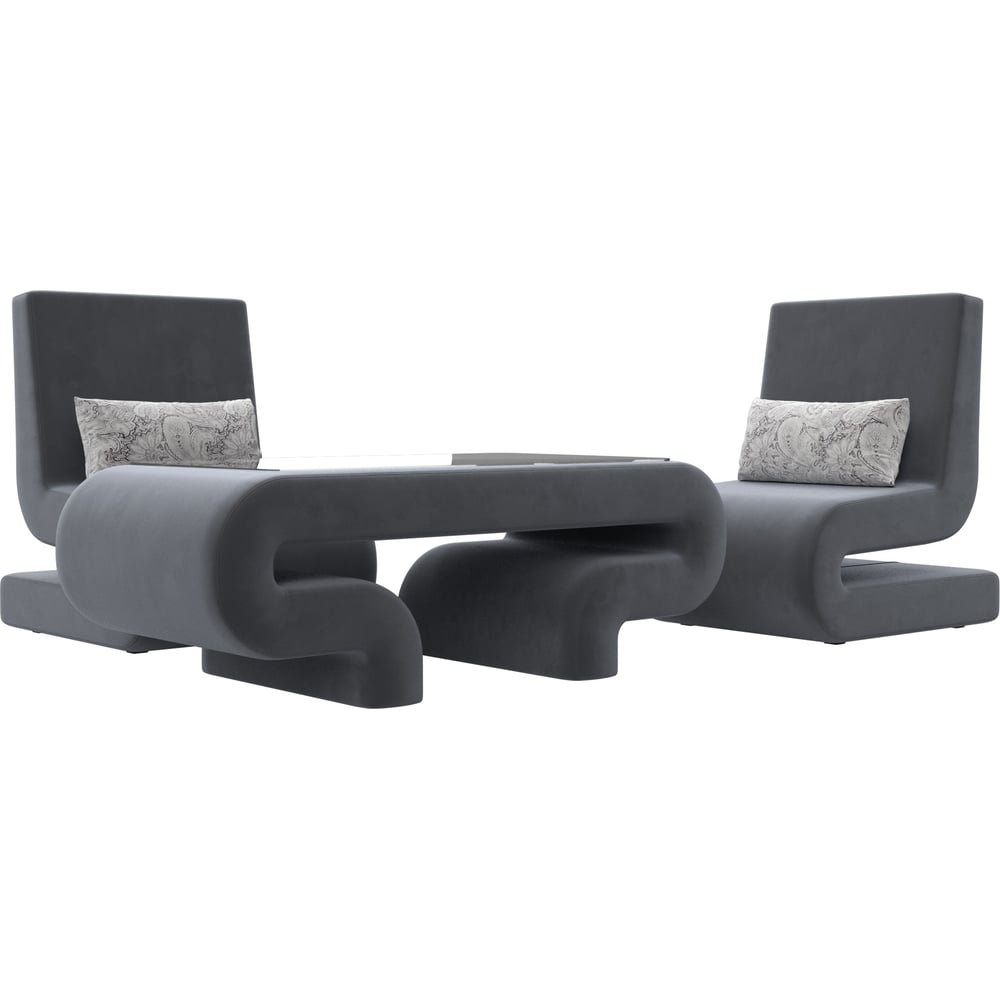 Изображение товара Стол и 2 кресла волна-3 Лига диванов современный дизайн серый велюр