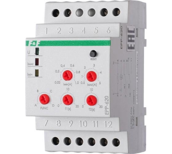 Изображение товара Реле тока F&F EPP-620, 4-функции с регулируемым верхним и нижним порогами срабатывания EA03.004.006