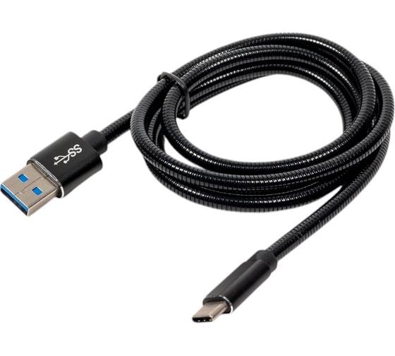 Изображение товара Кабель QUMO USB 3.0-Type C, 1м, 5/9/12В, 3A, 18Вт, оплетка, металлическая пружинка, коннектор металл, черный 22477