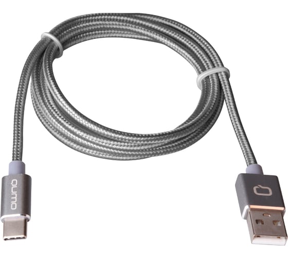 Изображение товара Кабель QUMO USB-Type C, 1м, 5/9/12В, 2A, 18Вт, оплетка нейлон, коннектор металл, темно-серый 22475