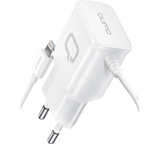 Изображение товара Сетевое зарядное устройство QUMO Energy Charger 0026 2.1A, встроенный кабель Lightning 8 Pin, белый 30550