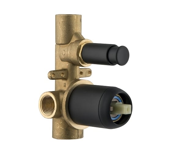 Изображение товара Внутренняя часть смесителя для душа PLUMBERIA SELECTION IXO на 2 выхода для душа с кнопочным девиатором, черный матовый INT0036NO