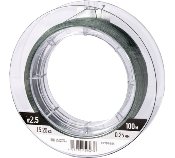 Изображение товара Шок-лидер плетеный FEEDER CONCEPT Flat Method х8 Dark Green 100 м, 0.250 мм FC4920-025