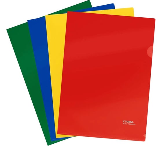 Изображение товара Папка-уголок СТАММ А4, 180 мкм, пластик, непрозрачная, ассорти ММ-31320