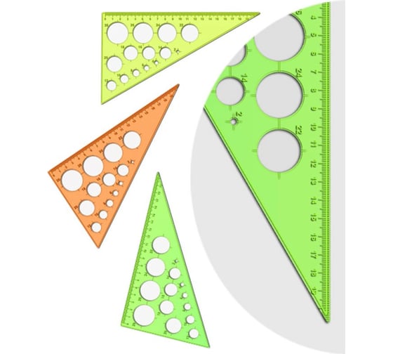 Изображение товара Треугольник 30° Стамм, 19 см, пластиковый, 20 шт. в упаковке, с окружностями, прозрачный ТК11