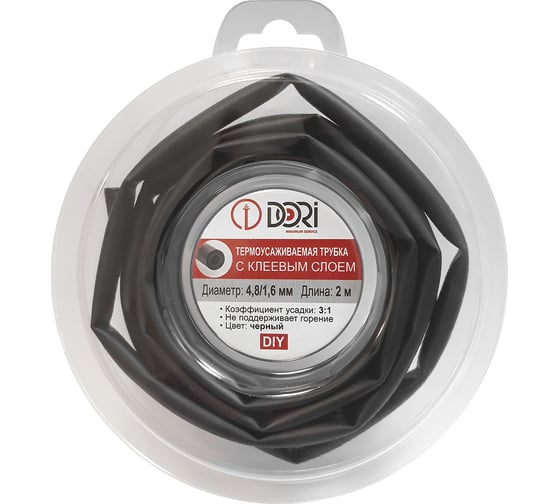 Изображение товара Термоусадочная трубка DORI ТТК 4,8/1,6 ролик с клеевым слоем L=2м чёрная 49579